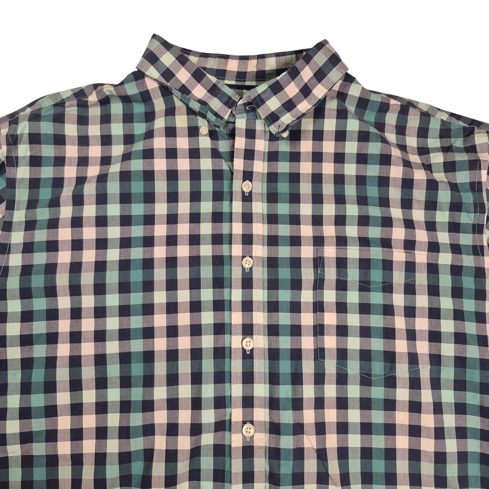 Croft & Barrow Plaid Button Up Shirt Mens XL Blue Green Short Sleeve‎ Easy Care